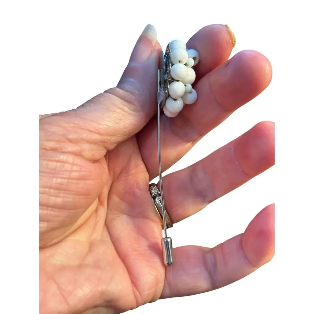 White Bead Cluster Stick Pin Handmade from a Single Vintage Earring